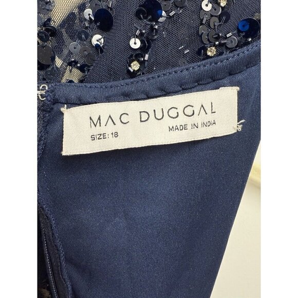Mac Duggal size 18 Navy 93784 Sequined Beaded V-NECK Formal Cocktail Dress GOWN - Picture 9 of 14